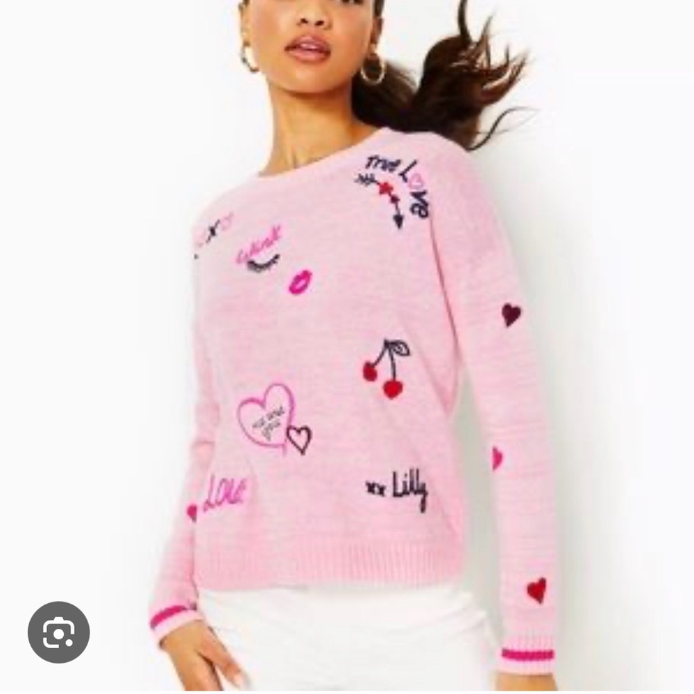 Lilly Pulitzer Valentines Pink Graphic Crew Neck Sweater